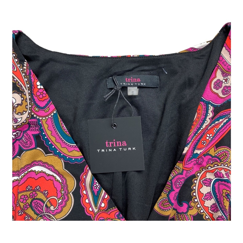 Trina Turk Birch Mini Dress S Women's 3/4 Sleeve Paisley Strech Elastic Waist - Picture 12 of 16